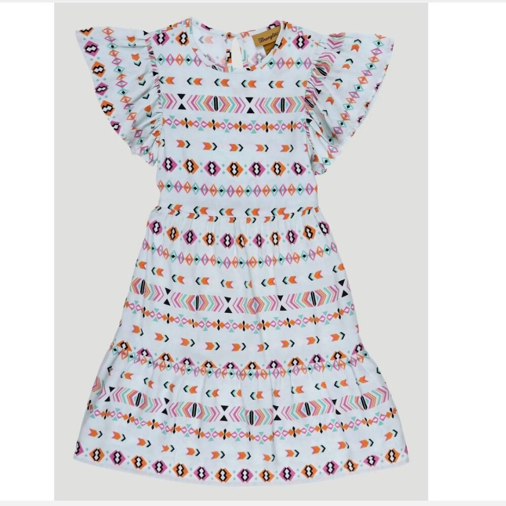 Wrangler Girl's XXL Tiered Dress Ruffle Sleeves Southwestern Print Cowgirl